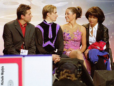 Emilie Nussear &amp; Mathew Gates with coaches Nikolai Morozov &amp; Maia Usova 