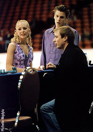 Clover Zatzman &amp; Auri Radisauskas with coach Sasha Zhulin at practice