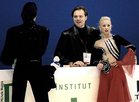 Galit Chait &amp; Sergei Sakhnovski with coach Evgeny Platov at practice at the MCI Center