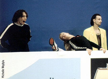 A STILL sleepy Ruslan Goncharov, stretching Elena Grushina, and bored Ilia Averbukh at practice at the MCI Center