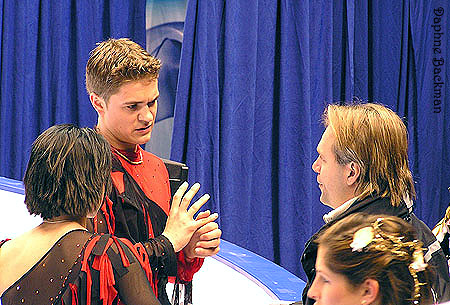 Alexandra Zaretski &amp; Roman Zaretski (ISR) with coach Evgeni Platov