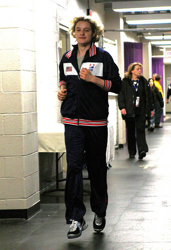 Charlie White warms up backstage