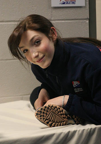 Meryl Davis warms up backstage