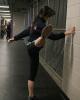 Meryl Davis warms up backstage