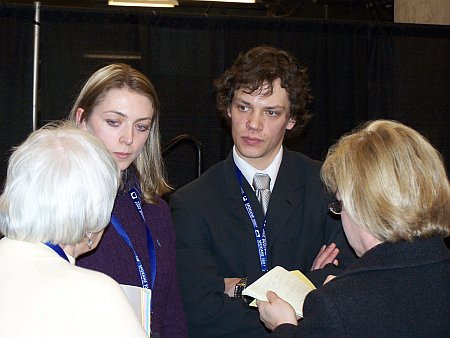 Yasa Netcheva and Iouri Tchesnitchenko speak to the media