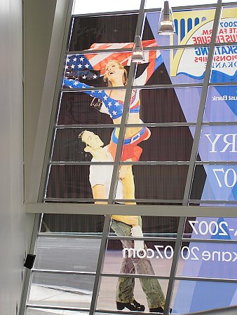 Massive Tanith &amp; Ben banner hangs outside the arena