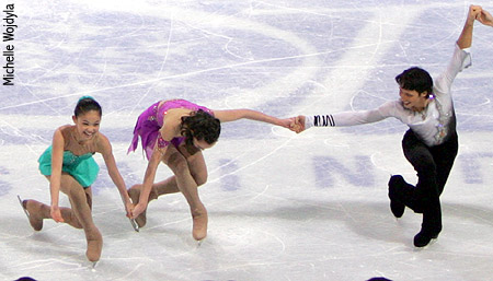 Caroline Zhang, Marissa Secundy, and Johnny Weir