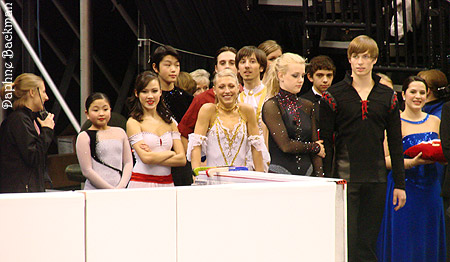 The medalists wait for the the ceremony to begin