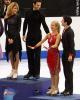 Kim nearly falls of the podium