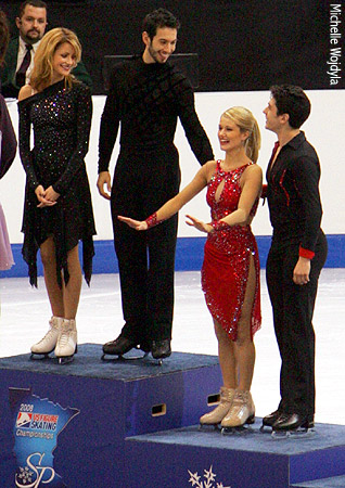 Kim nearly falls of the podium