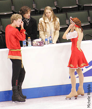 Emily Samuelson &amp; Evan Bates with coaches Yasa and Yuri