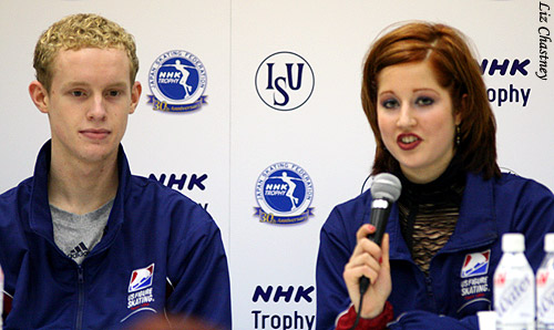 Evan Bates &amp; Emily Samuelson at the press conference after the FD