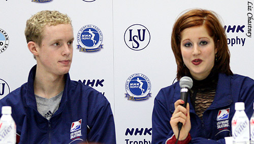 Evan Bates &amp; Emily Samuelson at the press conference after the FD