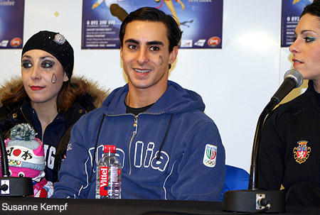 Federica Faiella, Massimo Scali, &amp; Isabel Delobel at the press conference after the FD