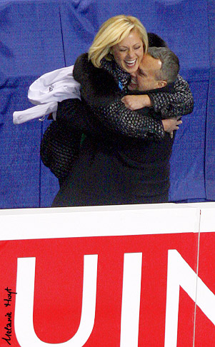 Coach Shae-Lynn Bourne attacks David Wilson after Weaver &amp; Poje's free dance
