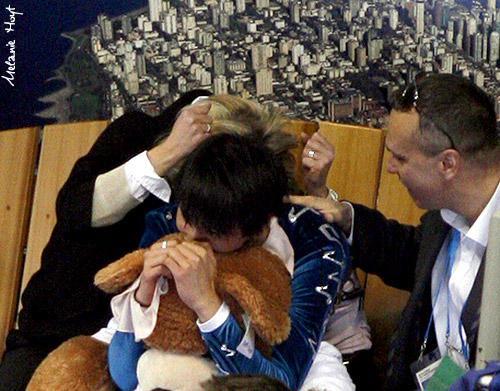 David Wilson tries to soothe Jeremy after Joanne pounds him into the fetal position