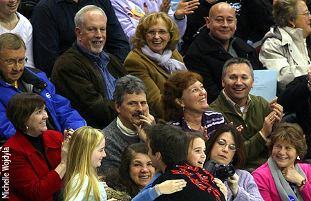Ryan Bradley gets a hug--and lots of smiles--from the crowd after his free skate