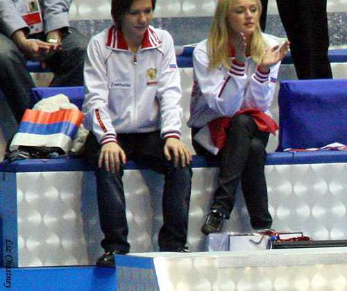 While the Team USA Party Patrol is in the kiss and cry, Team Russia watches from their penthouse