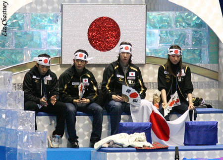 Team Japan rocks some headgear during the Pairs Free