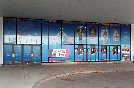 The box office, museum, and elevator entrance at the Olympic Center
