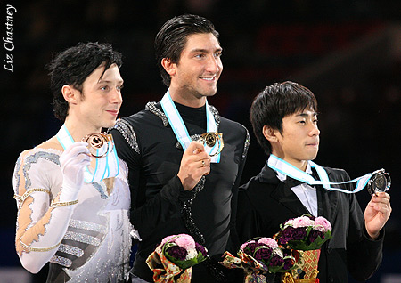 Senior Men's Medalists: (L-R) Johnny Weir (USA) bronze, Evan Lysacek (USA) gold, Nobunari Oda (JPN) silver