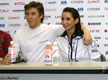 Ksenia Monko &amp; Kirill Khaliavin pose for a photo at the post-event press conference