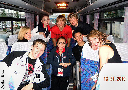 Denis Ten crashes the ice dancers' bus ride