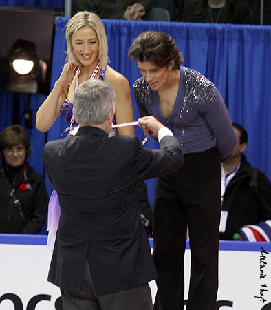 Sinead Kerr &amp; John Kerr (GBR) receive their silver medals from David Dore
