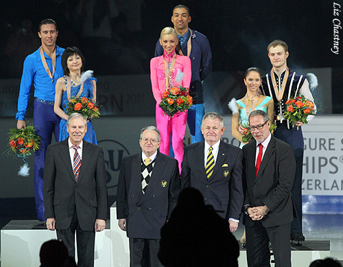 The Event Officials Pose with the 2011 European Medalists
