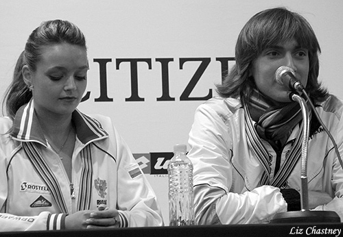 Ekaterina Pushkash &amp; Jonathan Guerreiro (RUS) at the press conference after the event
