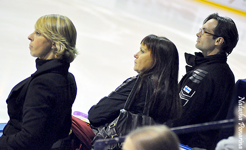 Coaches Barbara Fusar-Poli, Marina Zoueva, and Maurizio Margaglio