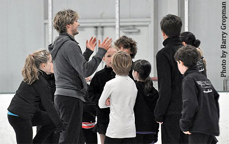 White works with the juvenile and intermediate ice dancers