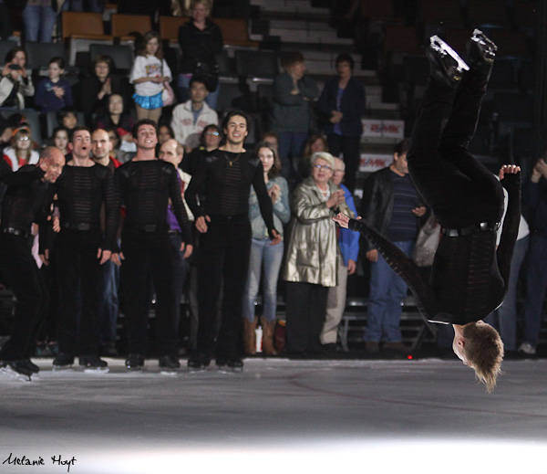 The guys watch Shawn Sawyer's backflip encore