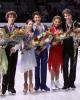 The junior ice dance medalists pose for photos
