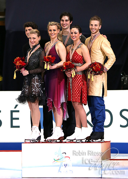 The medalists - Gilles & Poirier (silver), Hubbell & Donohue (gold) and Aldridge & Eaton (bronze)