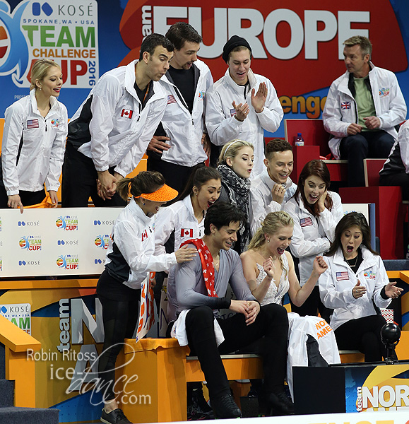 Weaver & Poje celebrate their scores with Team North America