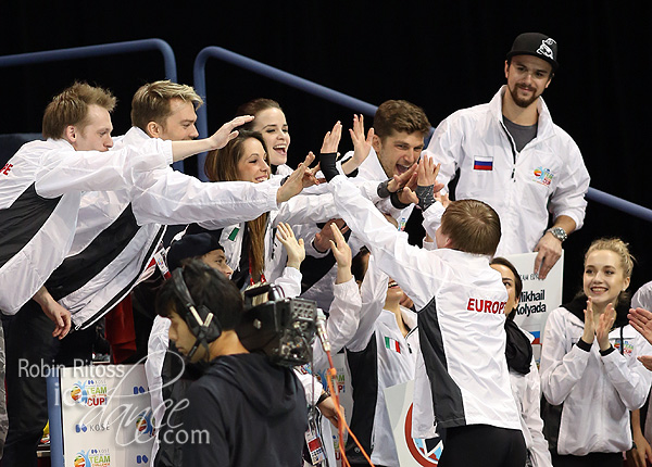 Team Europe celebrates Kolyada's performance