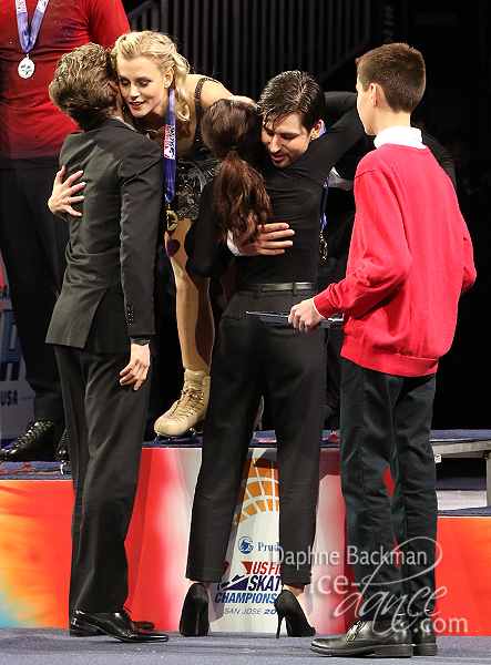 Hubbell & Donohue receive congratulations from Meryl Davis & Charlie White